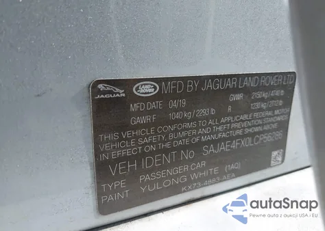 2020 Jaguar Xe S Rwd Automatic from USA, damaged, VIN SAJAE4FX0LCP56286